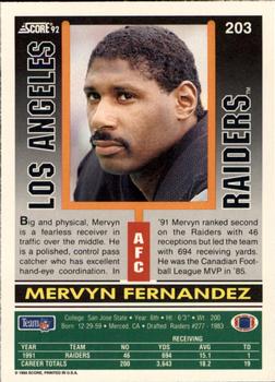 1992 Score #203 Mervyn Fernandez Back