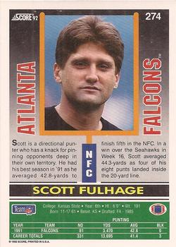 1992 Score #274 Scott Fulhage Back