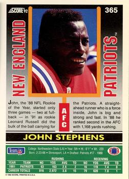 1992 Score #365 John Stephens Back