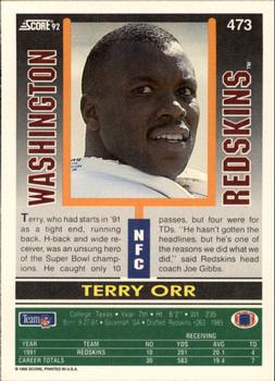 1992 Score #473 Terry Orr Back