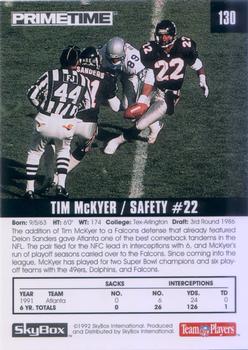1992 SkyBox Prime Time #130 Tim McKyer Back