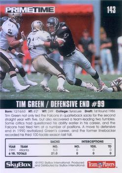 1992 SkyBox Prime Time #143 Tim Green Back