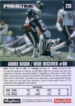1992 SkyBox Prime Time #226 Andre Rison Back