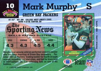 1992 Stadium Club #10 Mark Murphy Back