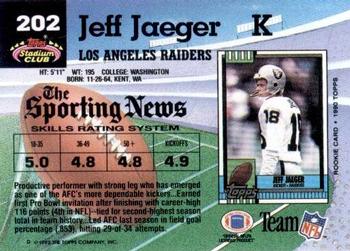 1992 Stadium Club #202 Jeff Jaeger Back