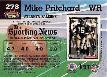 1992 Stadium Club #278 Mike Pritchard Back