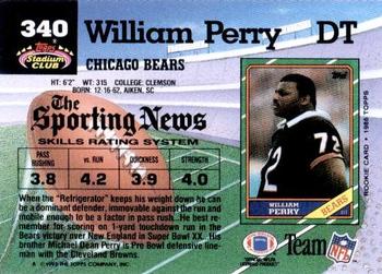 1992 Stadium Club #340 William Perry Back