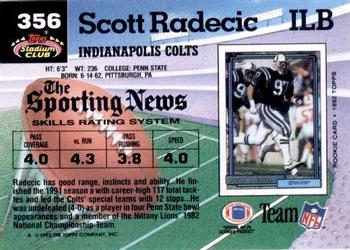 1992 Stadium Club #356 Scott Radecic Back