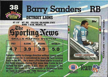 1992 Stadium Club #38 Barry Sanders Back