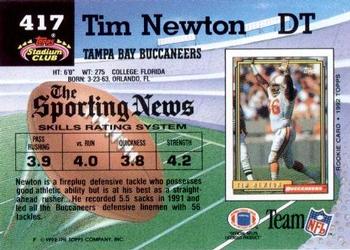 1992 Stadium Club #417 Tim Newton Back