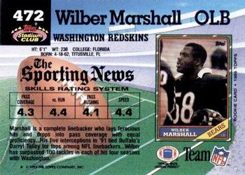 1992 Stadium Club #472 Wilber Marshall Back