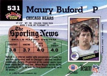 1992 Stadium Club #531 Maury Buford Back