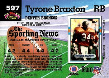 1992 Stadium Club #597 Tyrone Braxton Back