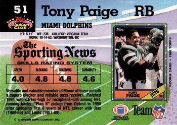 1992 Stadium Club #51 Tony Paige Back