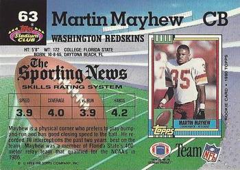 1992 Stadium Club #63 Martin Mayhew Back