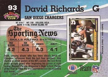 1992 Stadium Club #93 David Richards Back