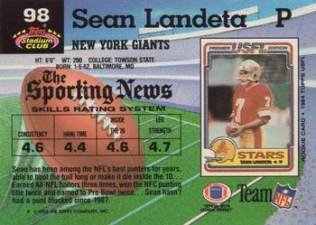 1992 Stadium Club #98 Sean Landeta Back