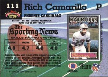 1992 Stadium Club #111 Rich Camarillo Back