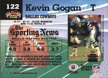 1992 Stadium Club #122 Kevin Gogan Back