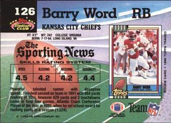 1992 Stadium Club #126 Barry Word Back
