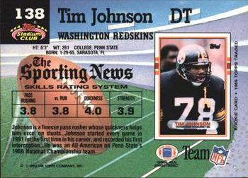 1992 Stadium Club #138 Tim Johnson Back