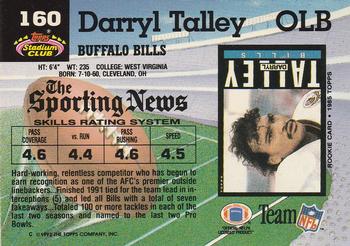 1992 Stadium Club #160 Darryl Talley Back