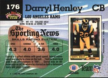 1992 Stadium Club #176 Darryl Henley Back