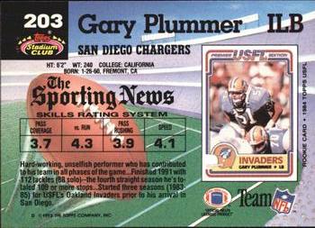 1992 Stadium Club #203 Gary Plummer Back