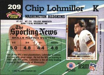 1992 Stadium Club #209 Chip Lohmiller Back