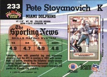 1992 Stadium Club #233 Pete Stoyanovich Back