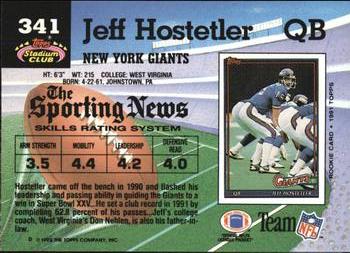 1992 Stadium Club #341 Jeff Hostetler Back