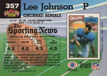 1992 Stadium Club #357 Lee Johnson Back