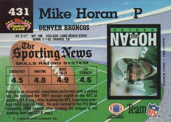 1992 Stadium Club #431 Mike Horan Back