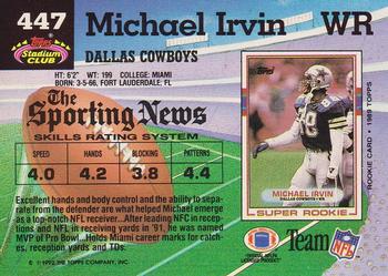 1992 Stadium Club #447 Michael Irvin Back