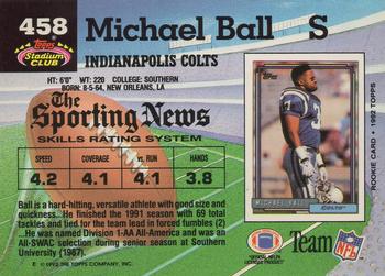 1992 Stadium Club #458 Michael Ball Back