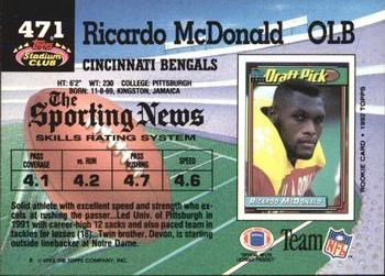 1992 Stadium Club #471 Ricardo McDonald Back
