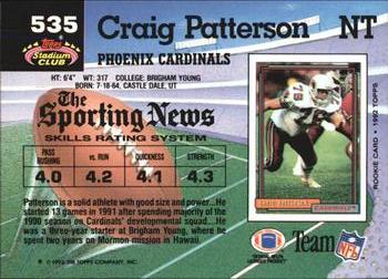 1992 Stadium Club #535 Craig Patterson Back