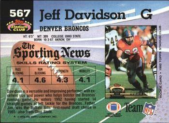 1992 Stadium Club #567 Jeff Davidson Back