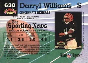 1992 Stadium Club #630 Darryl Williams Back