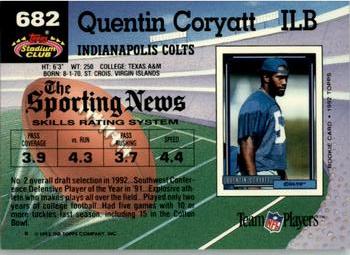 1992 Stadium Club #682 Quentin Coryatt Back