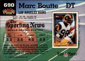 1992 Stadium Club #690 Marc Boutte Back