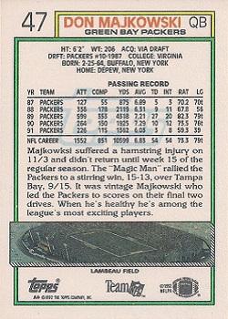 1992 Topps #47 Don Majkowski Back