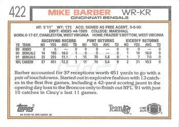 1992 Topps #422 Mike Barber Back