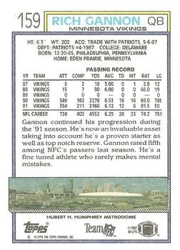 1992 Topps #159 Rich Gannon Back