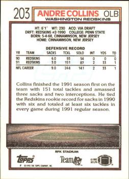 1992 Topps #203 Andre Collins Back