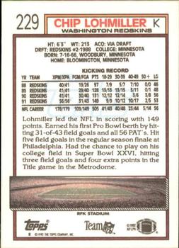 1992 Topps #229 Chip Lohmiller Back