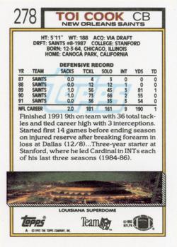 1992 Topps #278 Toi Cook Back