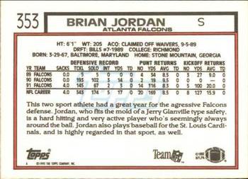 1992 Topps #353 Brian Jordan Back