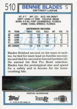 1992 Topps #510 Bennie Blades Back
