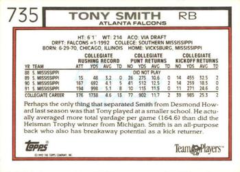 1992 Topps #735 Tony Smith Back